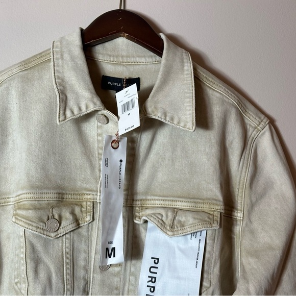 Purple Brand Jacket Mens Mediumm Beige Embossed Logo Denim Trucker Western NWT - Picture 6 of 16